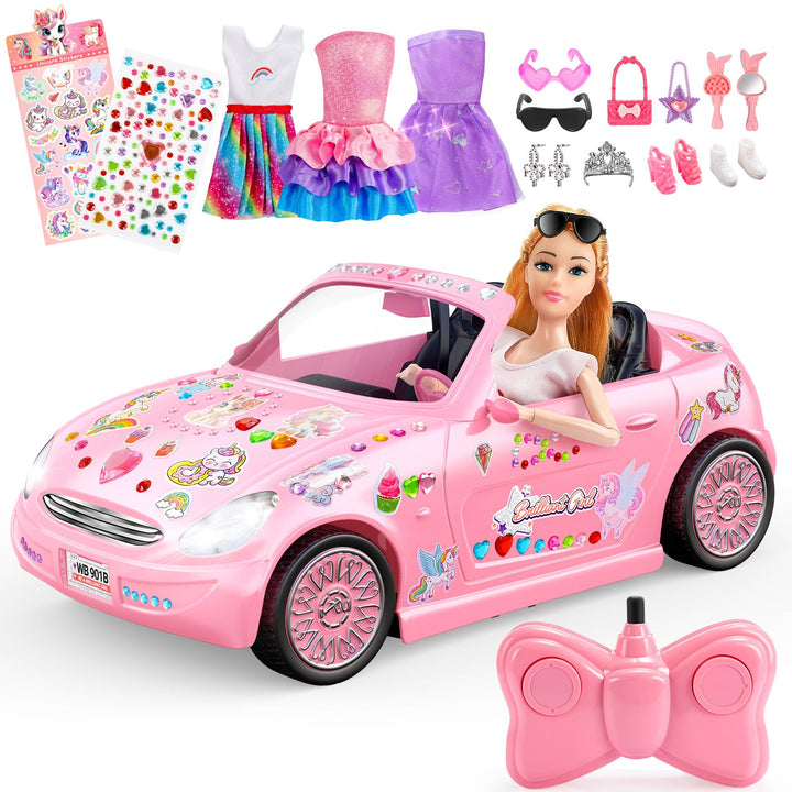 HappyGoLucky Ferngesteuertes Auto für Mädchen ab 3 4 5 6 7 8 Jahre – RC Spielzeug mit Puppen & 3 Out