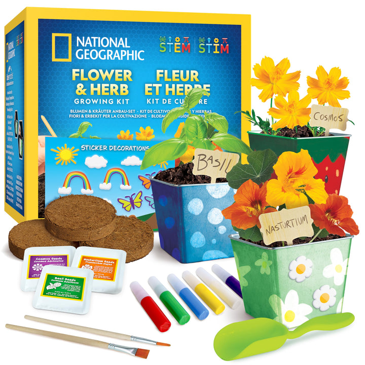 Blue Marble National Geographic Garten-Set für Kinder – Pflanzset mit 3 Edelstahltöpfen, Farben & Au
