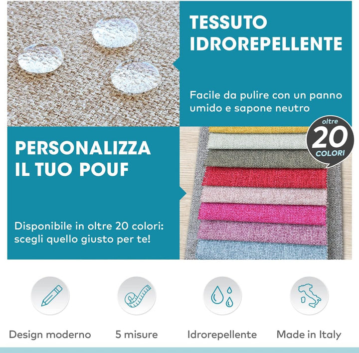 Deshome Pouf hocker Fussstütze 43x43x44 cm Wasserabweisender Stoff: Modernes Design Pouf für Sofa Wo