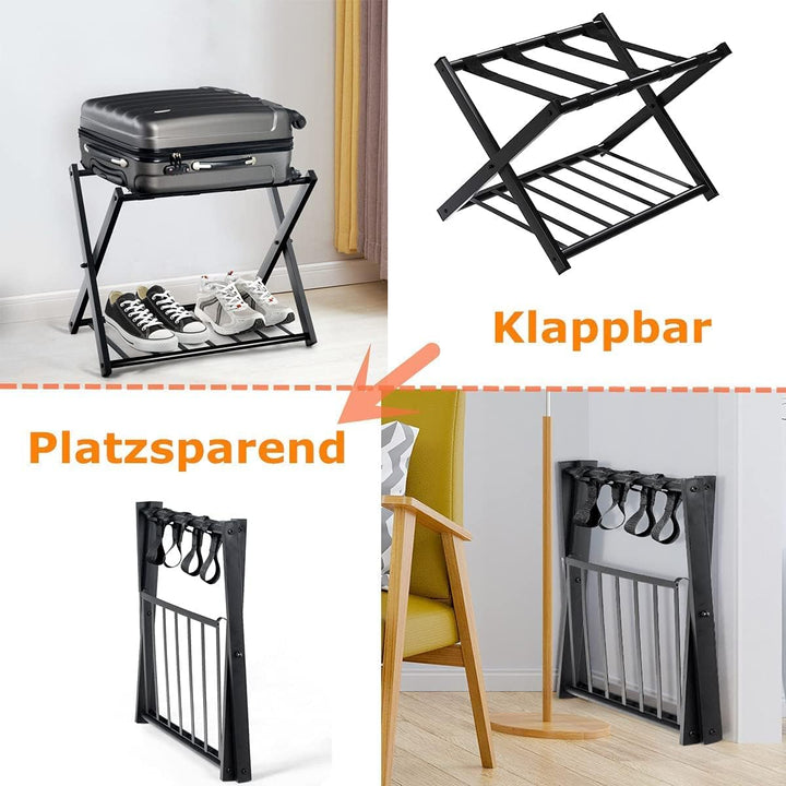 RELAX4LIFE Kofferständer Metall, Kofferablage mit 2 Ebenen, Gepäckablage klappbar, Kofferbock mit 4