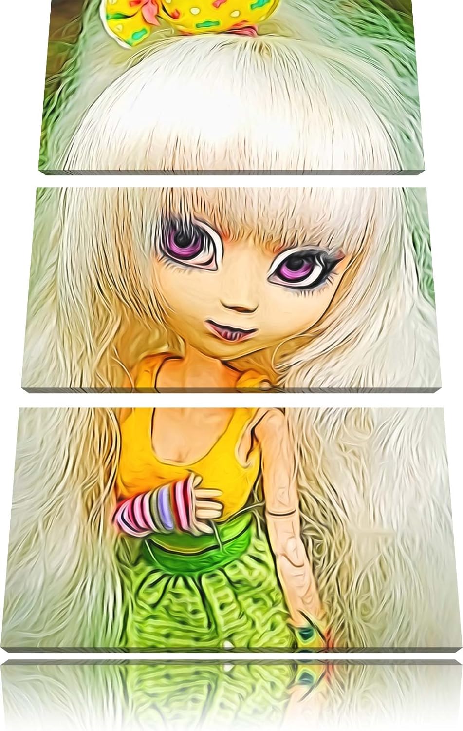 Pullip-Püppchen im 70er-Jahre-Stil NewArt 3-Teiler Leinwandbild 120x80 Bild auf Leinwand, XXL riesig
