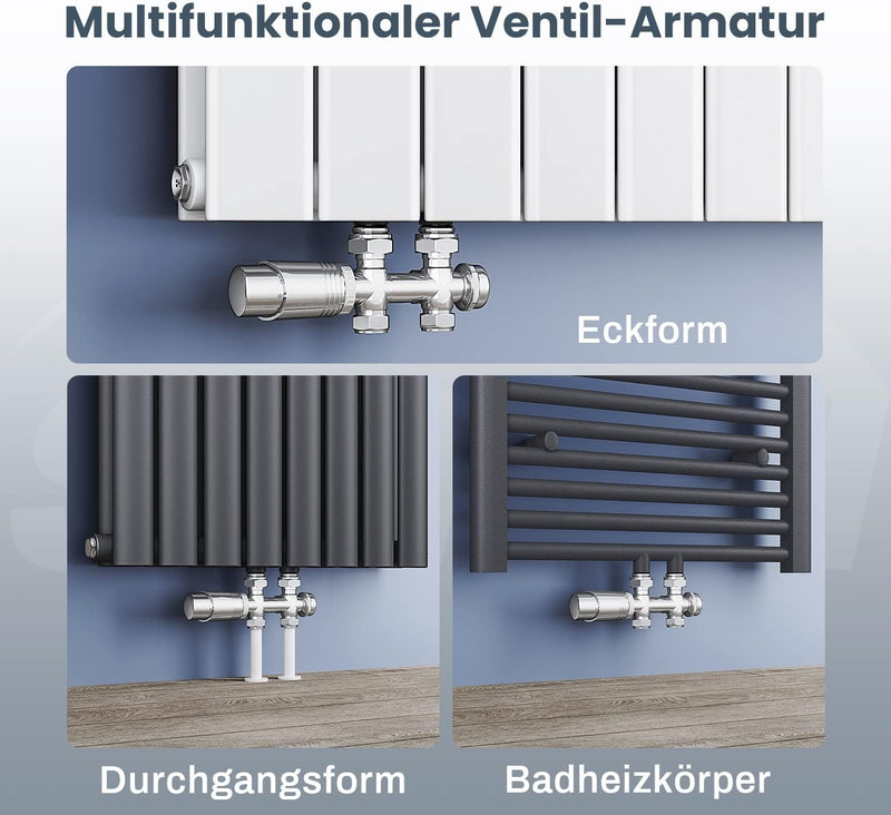 SONNI Multiblock Set für Heizkörper Anschlussarmatur inkl. Thermotstat Hahnblock Ventil Heizungszube