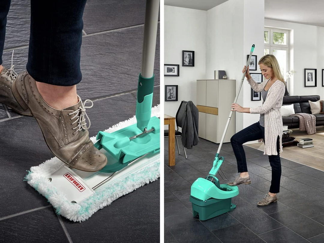 Leifheit Set Wischtuchpresse Profi XL mit Bodenwischer und Rollen inkl. Ersatzbezug Profi micro duo