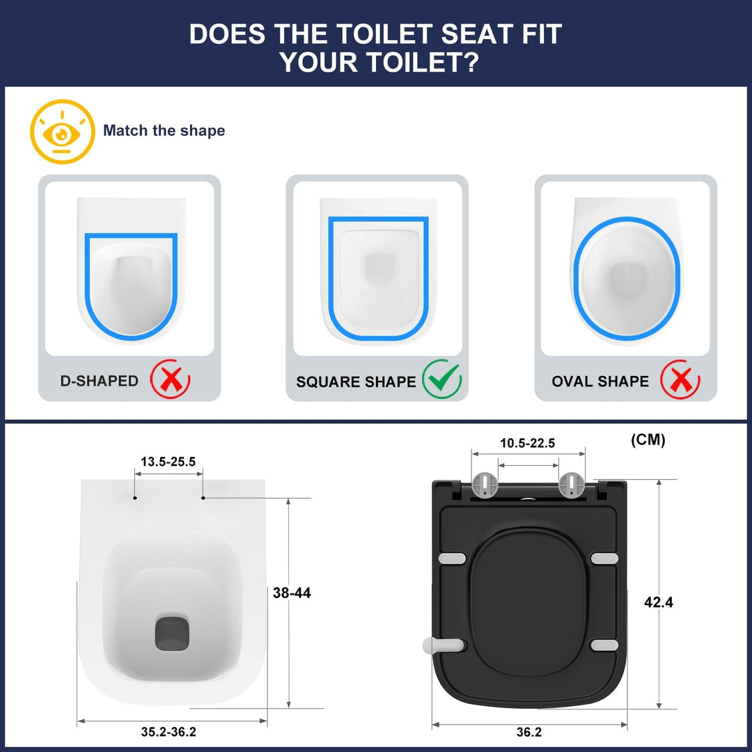 YEAUPE RPO Toilettendeckel mit Absenkautomatik Eckig [KURZ],WC Sitz Quick-Release zur einfachen Rein