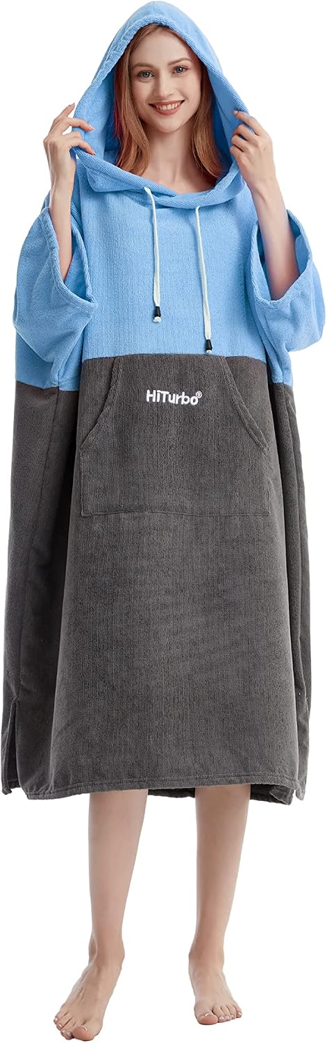 Hiturbo Surf Handtuch Poncho Umziehhilfe - Herren und Damen Changing Robe badeponcho Umkleidehilfe S