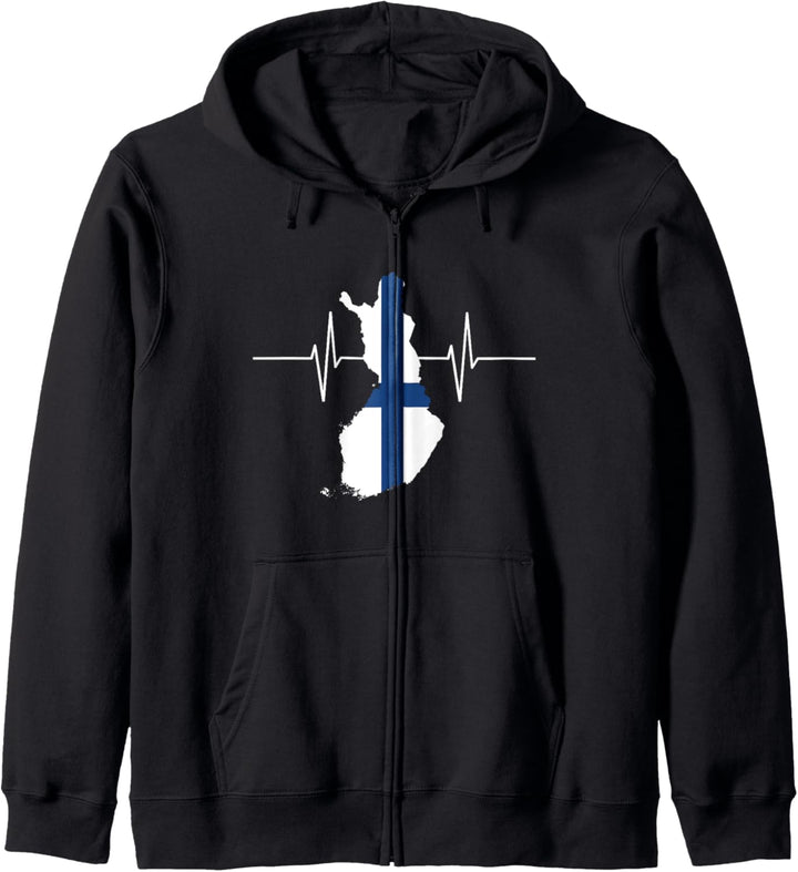 Finnland-Karte mit Herzschlag Vintage Flagge Finnland Kapuzenjacke