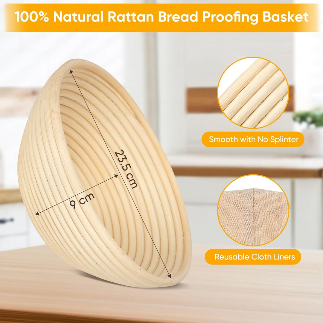 Gärkorb Brot Set,Gärkörbchen,23cm Rundes Gärkorb Zum Brotbacken-Set für Professionelle und Häusliche