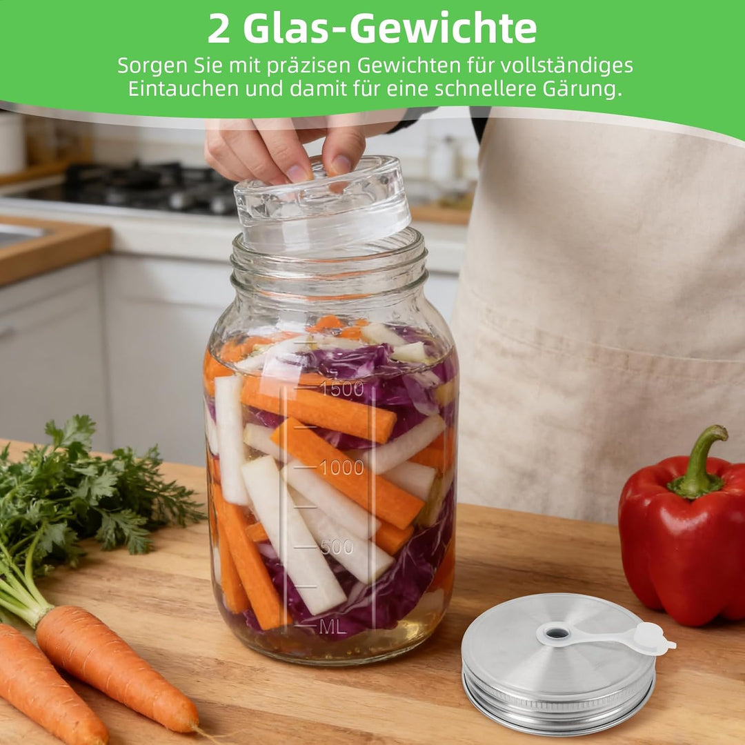 AULEEP 2L Fermentierglas mit Gewicht & Gärventil, 2er Fermentationsglas mit Fermentiergewichte, Ferm