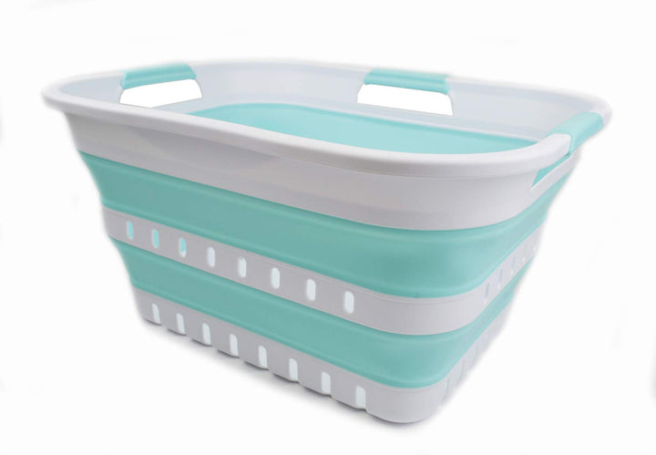 SAMMART 30L Collapsible 3 Handled Plastic Wäschekorb - Faltbarer Pop-Up-Vorratsbehälter/Organizer -