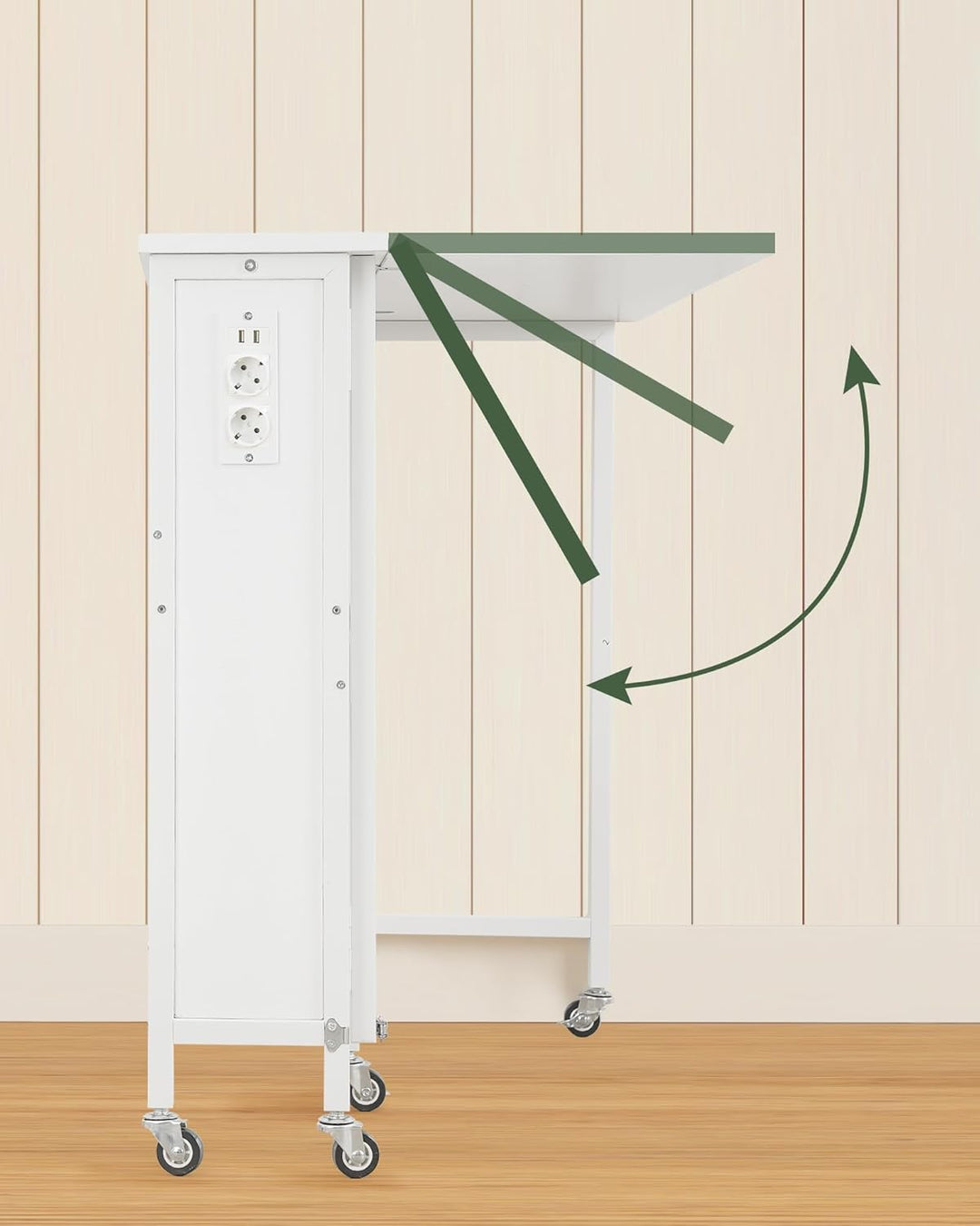 Klappbarer Computertisch mit Rollen, Kleiner Klapptisch mit Ladestation, 80 cm klappbarer Schreibtis