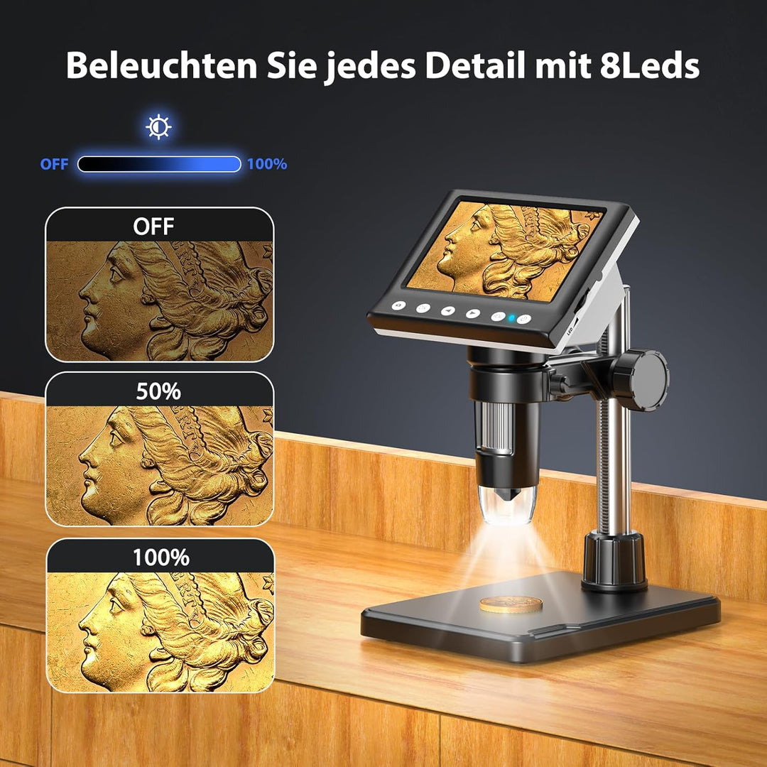 Hayve Digital Mikroskop, 4,3 Zoll LCD Mikroskope, 1080P USB Mikroskope mit 8 Einstellbaren LED Licht
