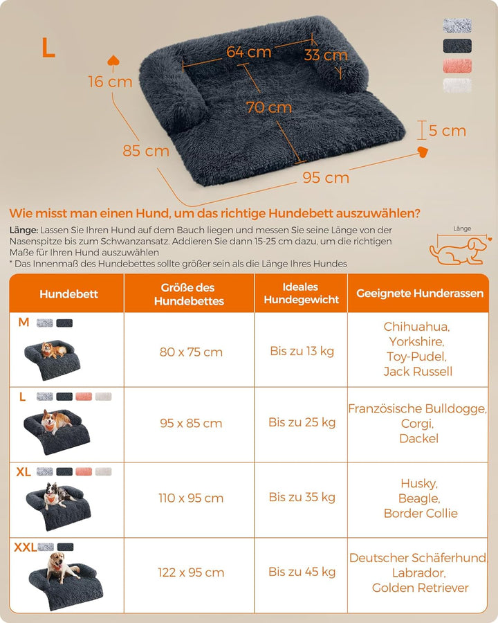 Feandrea FluffyHug Hundebett Plüsch, Hundedecke Sofa, Sofaschutz Hund, Hundekissen, Grösse L, für mi