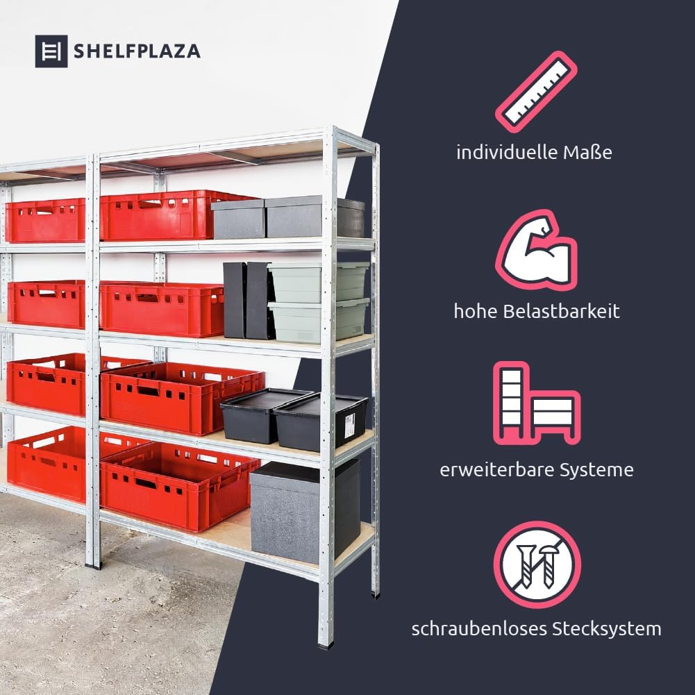 shelfplaza® 200x30x23cm Black Schwerlastregal schwarz/Metallregal schwarz 6 Böden à 145kg Tragkraft/