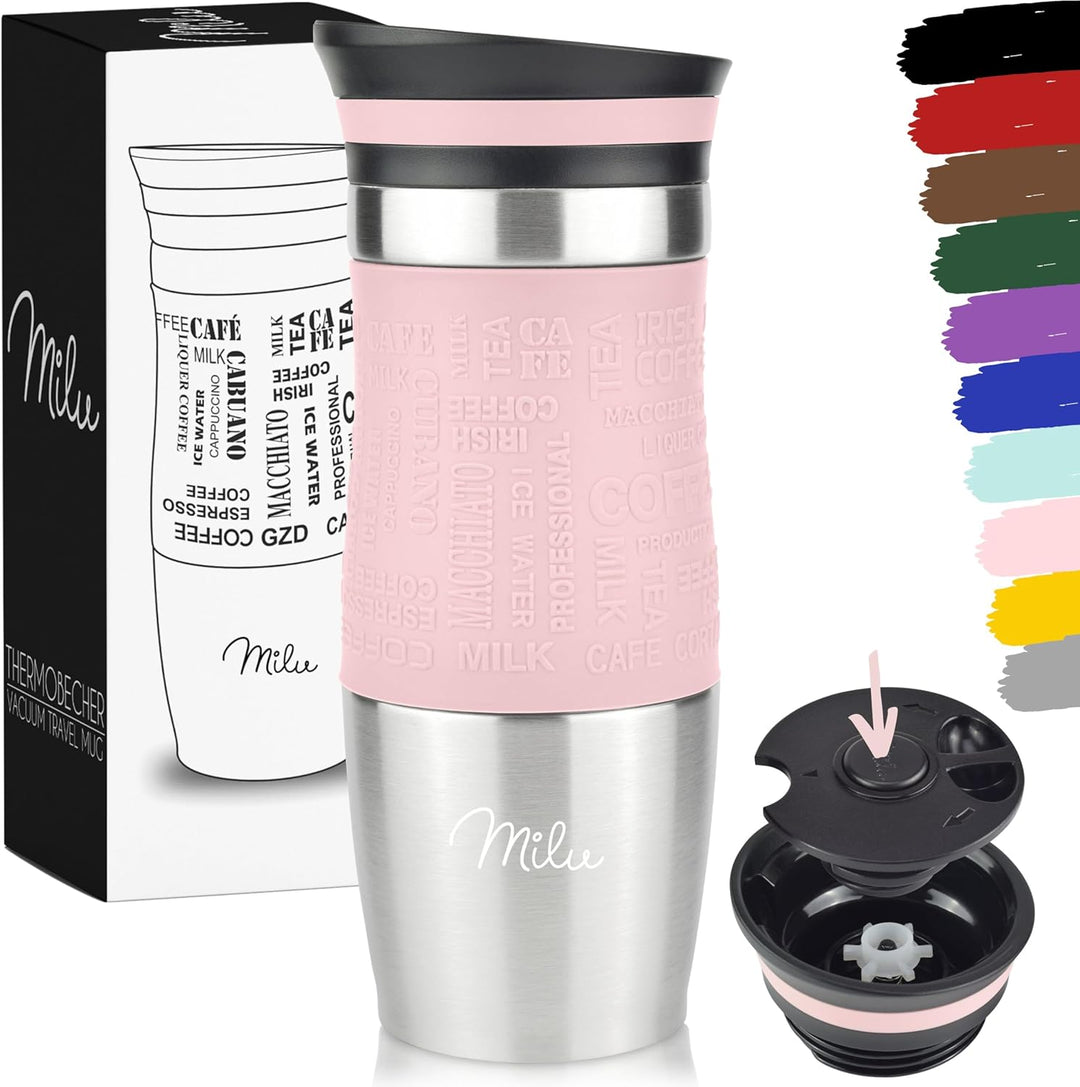 Milu Thermobecher 370ml 450ml Isolierbecher Kaffeebecher to go - 100% Auslaufsicher - Trinkbecher au