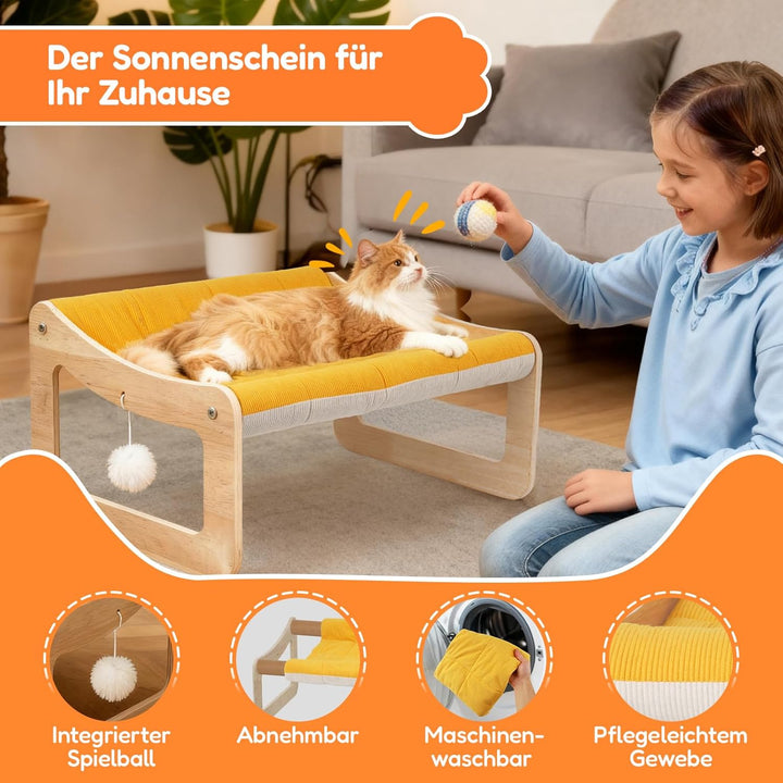 BSWAY Erhöhtes Katzenbett Sofa aus Holz - sonnengelbes Katzensofa 53x40 cm modischer Katzenstuhl mit