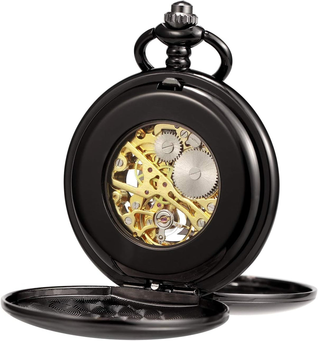 TREEWETO Taschenuhr Unisex Taschenuhr mit Kette Analog Mechanisch Handaufzug Doppelscharnier Antik R