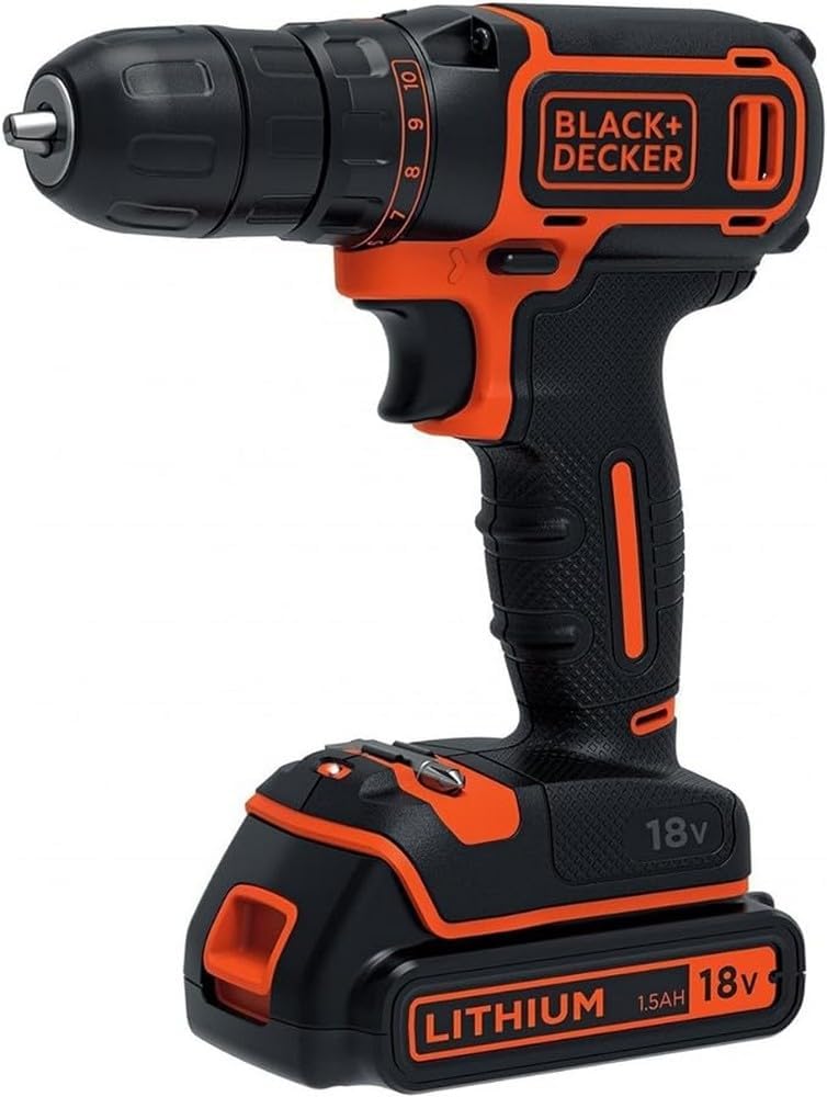 Black+Decker Akku-Bohrschrauber (18V, inkl. 2x Li-Ion Schiebe-Akku, 400 mA Ladegerät, LED-Arbeitsleu