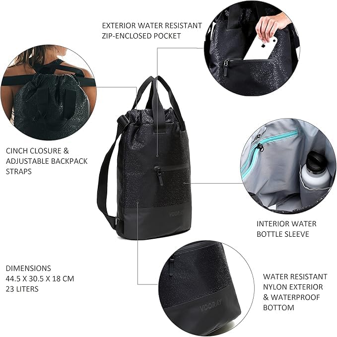 Vooray Flex Cinch Backpack - 23L Rucksack mit Kordelzug Black Foil, Black Foil