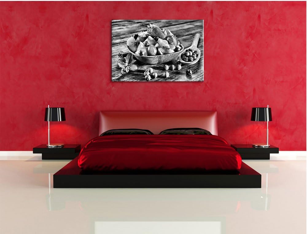 Pixxprint Monocrome, Fruits Apfel Weintraube Kirsche Obstkorb, Format: 100x70 auf Leinwand, 100x70