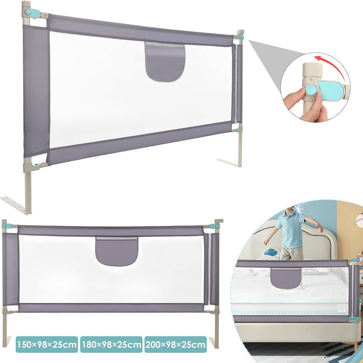 Rausfallschutz – Bettschutzgitter 180 cm Dunkelgrau – Bettgitter höhenverstellbar 69-98 cm – Bettumr