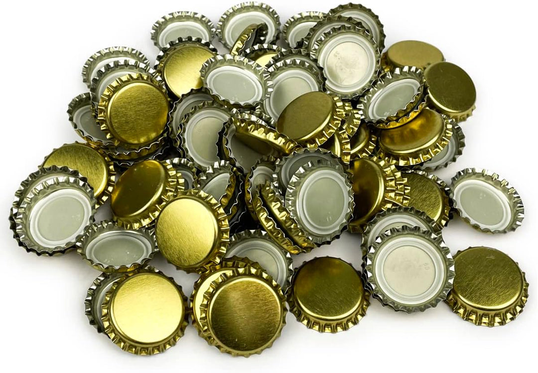 Kronkorken Verschlussgerät Hand schwarz + 100 Kronkorken gold Zubehör Bier Brauen Bierflaschen