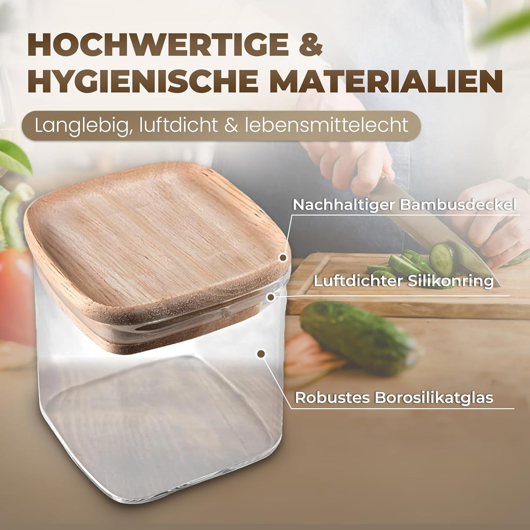 Celeko Home Gewürzgläser Set 150ml Stapelbar Eckig Holzdeckel (12 Stück) Gewürzbehälter Gewürzdosen
