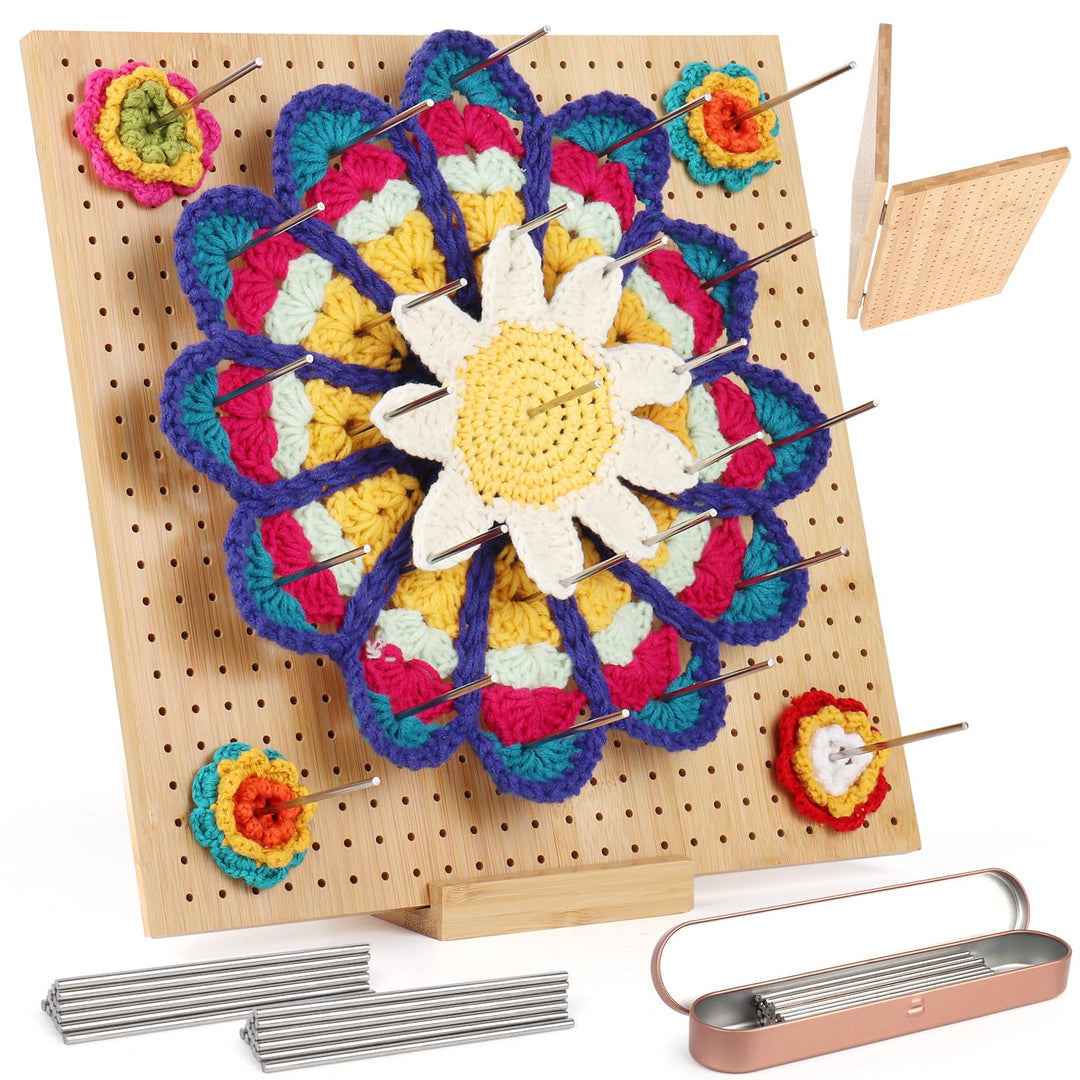 Coopay Granny Square Spanner Gross, 33 x 33 cm Blocking Board Häkeln Gross mit 30 Edelstahl Stabstif