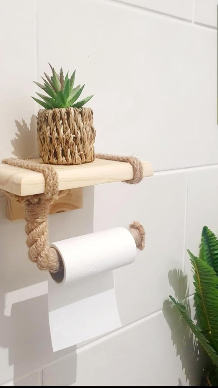 Toilettenpapierhalter mit Ablage – Ablage aus Holz und Seil für Telefon oder Dekoration