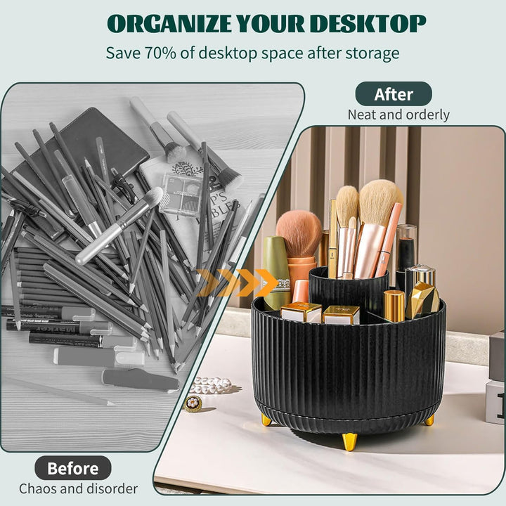 360° Drehbar Make up Organizer, Pinselhalter Kosmetik Aufbewahrung mit 5 Fächern, Aesthetic Schminkt
