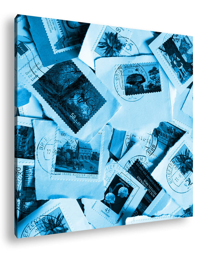 deyoli grosse Sammlung an Briefmarken Format: 60x60 Effekt: Monocrome Blau als Leinwandbild, Motiv f