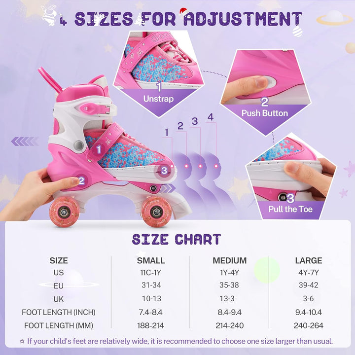 Gonex Verstellbar Rollschuhe, Leuchtenden Rädern Roller Skates für Mädchen Jungen Kinder Erwachsene