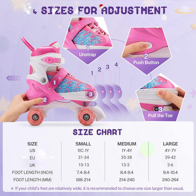 Gonex Verstellbar Rollschuhe, Leuchtenden Rädern Roller Skates für Mädchen Jungen Kinder Erwachsene