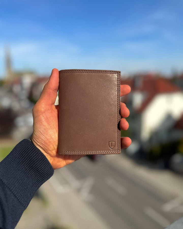 iClassy Hochformat - Echtleder Geldbörse handgemacht und doppelt genäht Portemonnaie mit Münzfach un