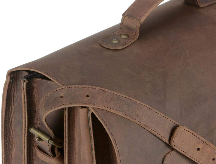Ruitertassen Lehrertasche Leder XXL Damen Herren Schultasche Aktentasche Tasche 3 Fächer braun Range