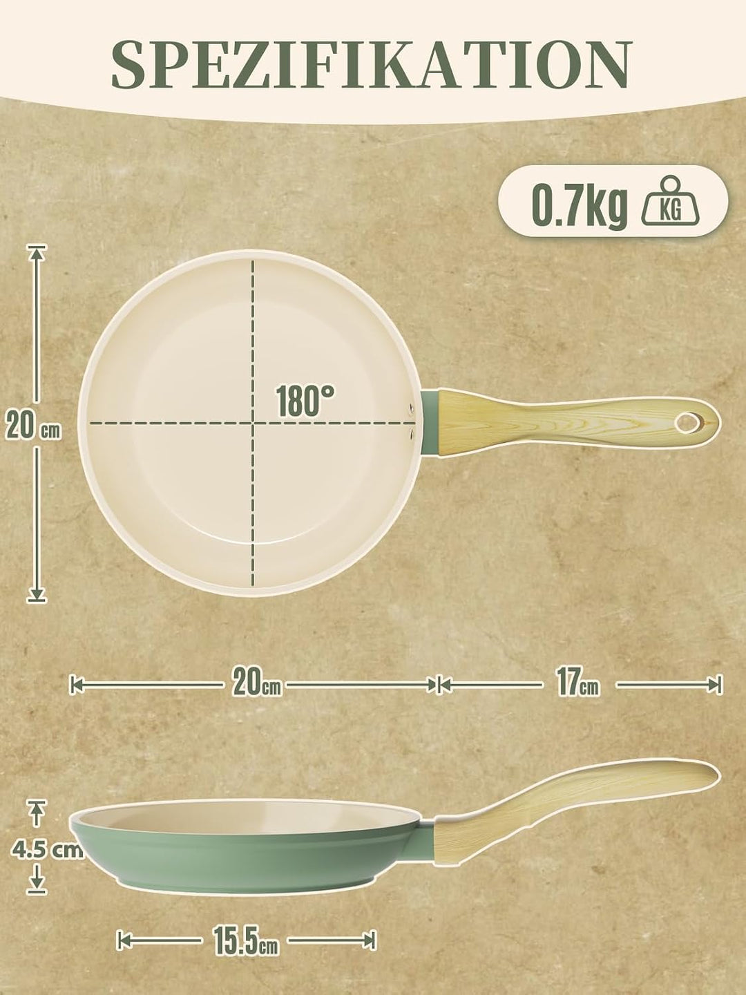 Innerwell Antihaft Bratpfanne 20 cm,Pfanne Induktion mit Keramik Antihaftbeschichtung in Profiqualit