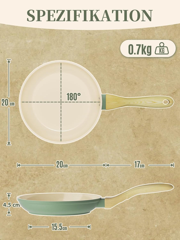 Innerwell Antihaft Bratpfanne 20 cm,Pfanne Induktion mit Keramik Antihaftbeschichtung in Profiqualit