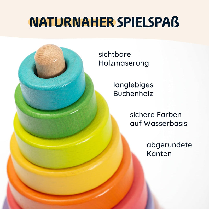 Merle Toys® Stapelturm Baby Holz - 100% FSC-zertifiziertes Holzspielzeug, Montessori Spielzeug, Stap