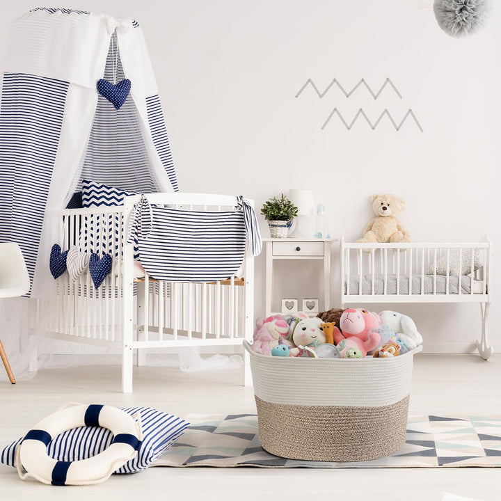 Maliton Aufbewahrungskorb für Wohnzimmer, Wäschekorb Geflochten aus Baumwollseil,Spielzeug Korb mit