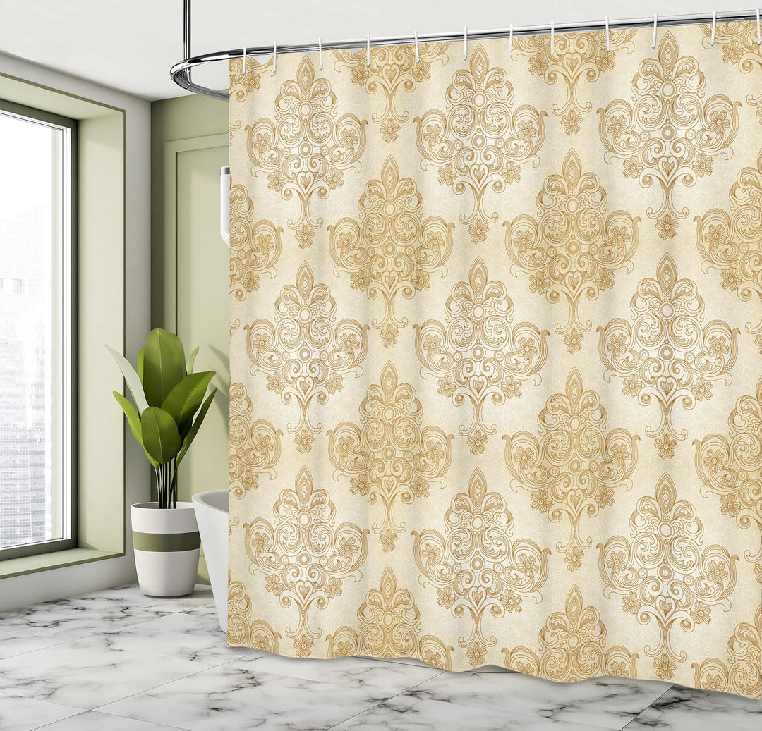 ABAKUHAUS Jahrgang Duschvorhang, Barock Curved Blumen, Stoffliches Gewebe Badezimmerdekorationsset m
