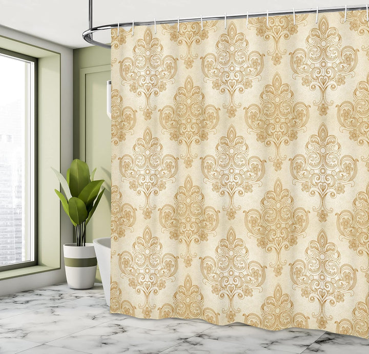 ABAKUHAUS Jahrgang Duschvorhang, Barock Curved Blumen, Stoffliches Gewebe Badezimmerdekorationsset m