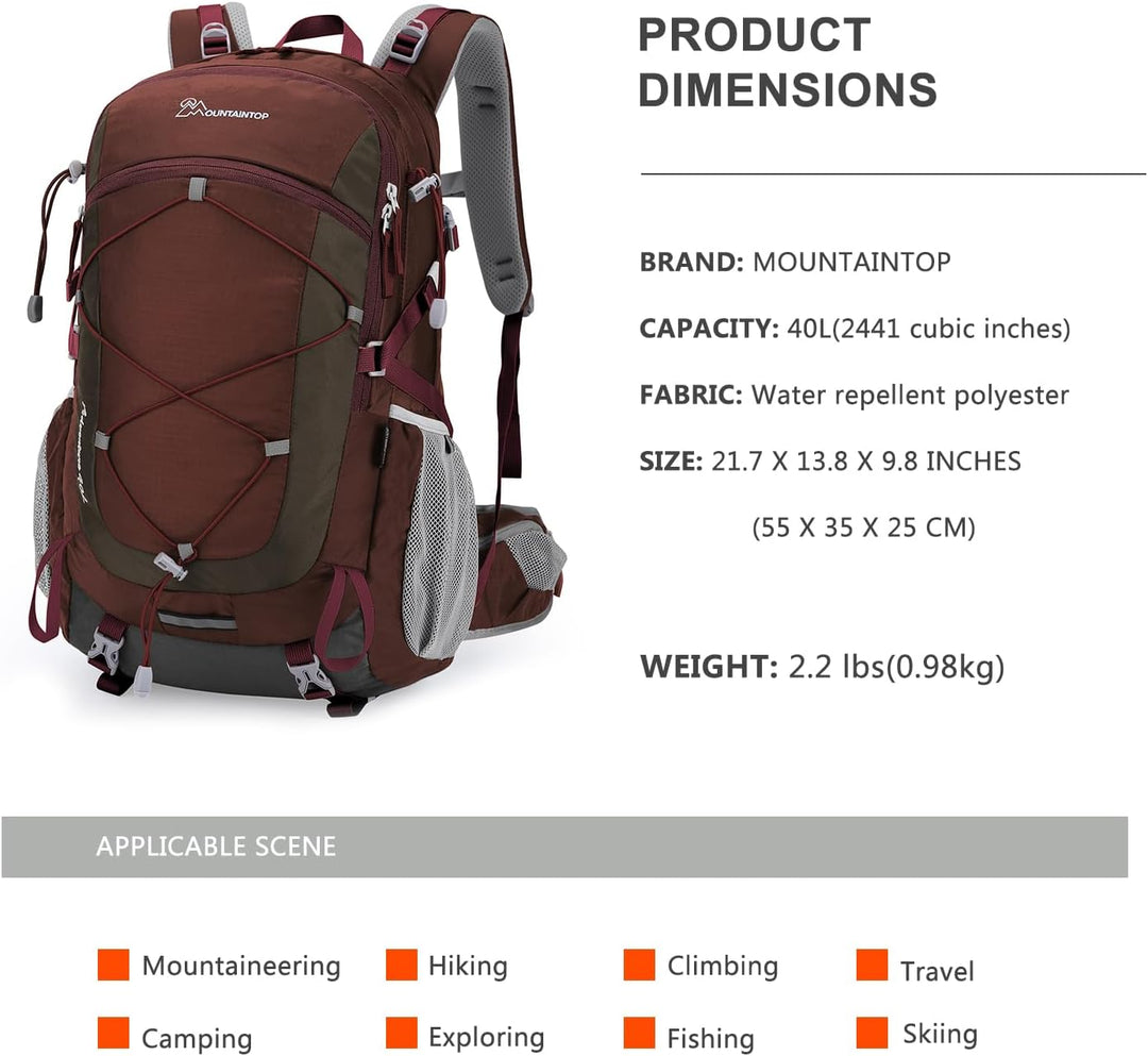 MOUNTAINTOP 40L Wanderrucksack Herren Damen Trekkingrucksack Outdoor Rucksäcke mit Regenhülle für Ca