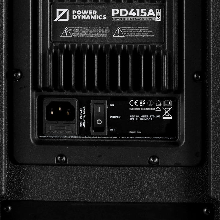 Power Dynamics PD415A - PA Lautsprecher, Aktiver Bi-Amp 15 Zoll Lautsprecher, 1400 Watt, DSP, DJ Box