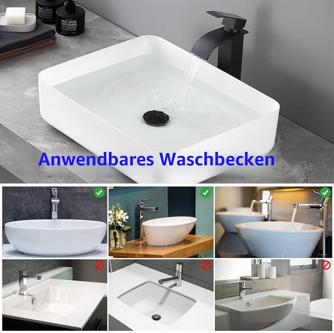 CECIPA Hoch Wasserfall Wasserhahn Bad Schwarz Waschtischarmatur Wasserfall Edelstahl mit Auslauf Höh