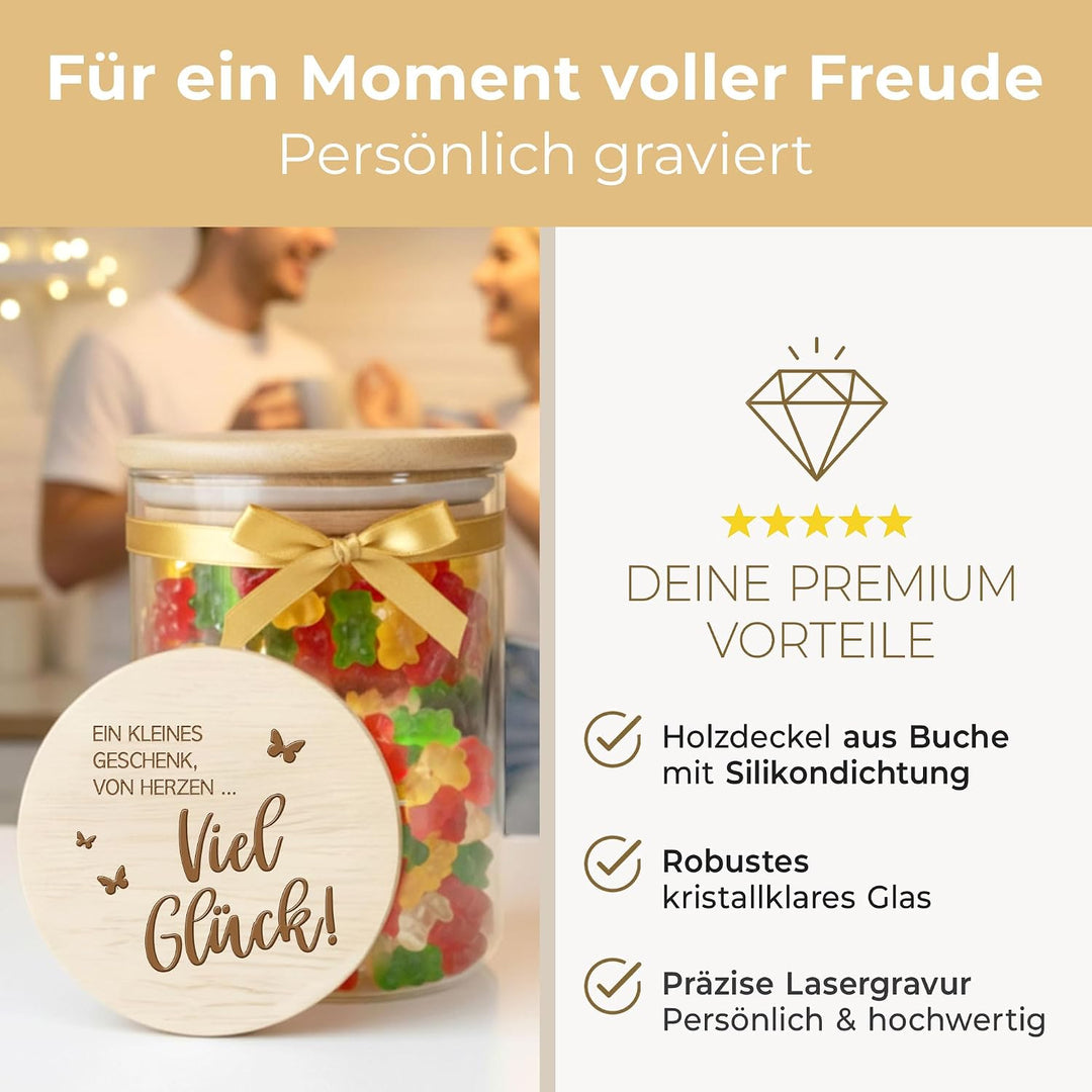 Grandora Vorratsglas Viel Glück Jobwechsel Abschiedsgeschenk für Kollegen &amp; Lehrer Aufbewahrungsglas