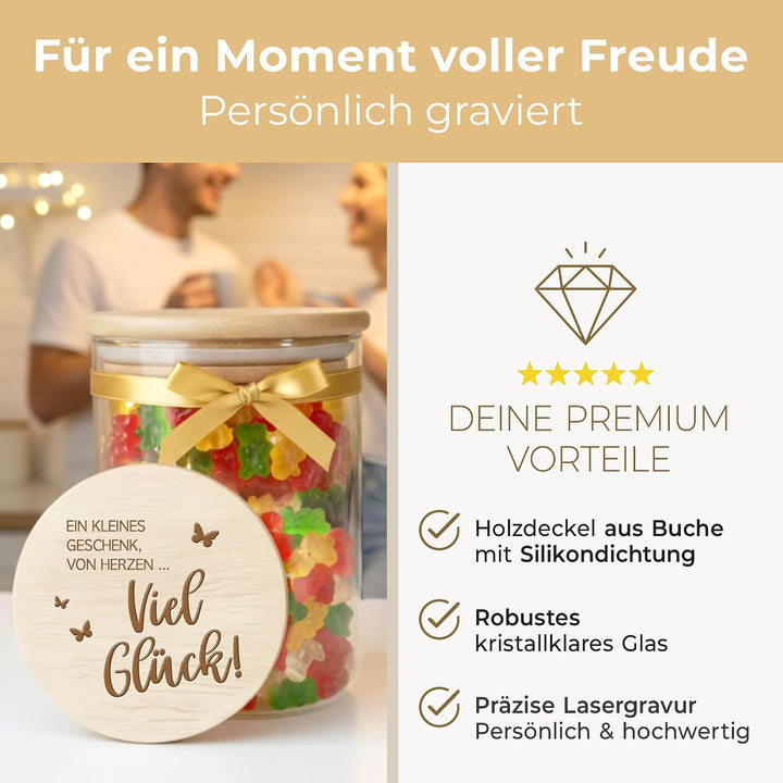 Grandora Vorratsglas Viel Glück Jobwechsel Abschiedsgeschenk für Kollegen &amp; Lehrer Aufbewahrungsglas