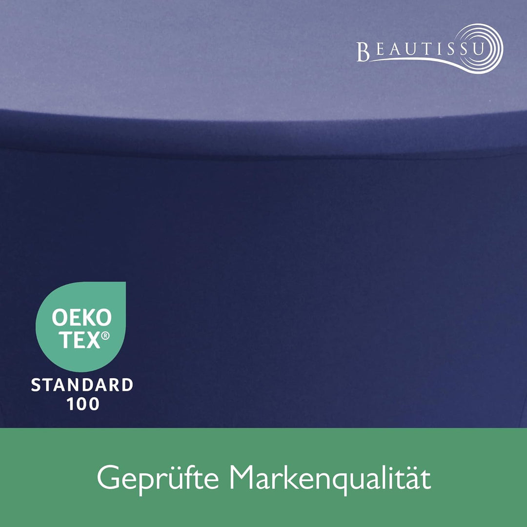 Beautissu 2er Set Stretch Stehtisch Husse Blau Ø 70-75 cm Stella – Verstärkung im Fussbereich & 40°C