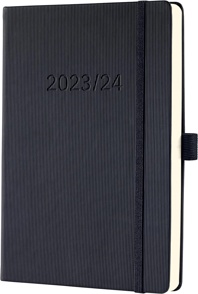 SIGEL C2401 Terminplaner Wochenkalender 2023/2024, ca. A5, schwarz, Hardcover, Gummiband, Stiftschla