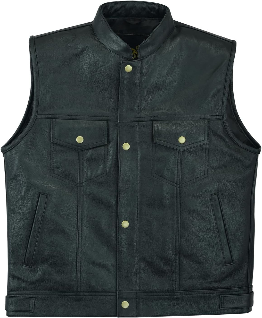 Leatherick Herren Biker Weste aus echtem Leder mit offenen Knöpfen für Reiten und modische Weste (2X