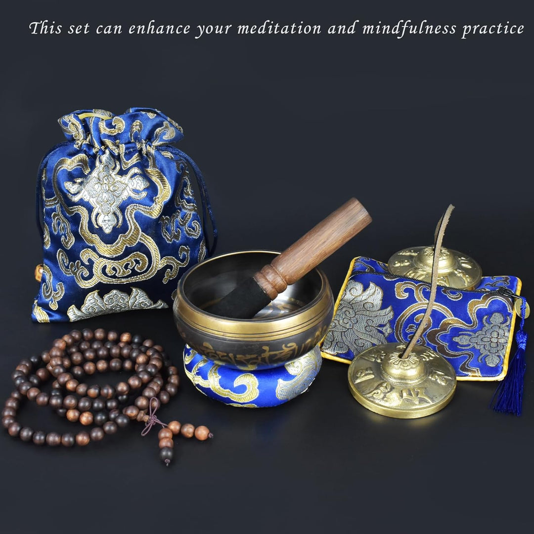 Artcome Tibetisches Meditationsset – Klangschale und Tingsha-Becken, Handgefertigt in Nepal, für Med