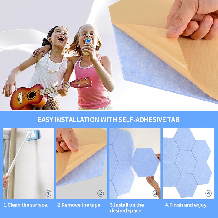 Rdutuok 12 Stück Selbstklebend Akustik Panel,30x26x1cm Hexagon Akustik Absorber Schallschutzplatten